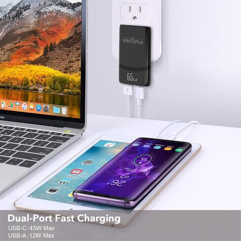شاحن USB c بقدرة 65 وات، شاحن حائط USB نحيف مع منافذ USB-C وUSB-A، شاحن سريع قابل للطي مع GaN PD3.0&PPS، لجهاز MacBook Pro/Air iPad Pro، iPhone 16/Pro، Galaxy S23/Note 20، Pixel و المزيد (أبيض) in Kuwait
