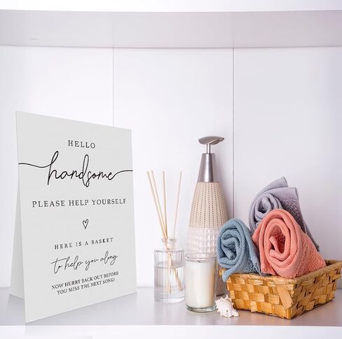 Wedding Bathroom Favors Sign 8x11 Inch, Wedding Bathroom Basket Supplies Sign It's The Little Things Please Help Yourself, Minimalist Wedding Signs, Party Events Basket Supplies Sign-WDS23 in Saudi Arabia