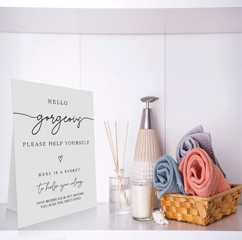 Wedding Bathroom Favors Sign 8x11 Inch, Wedding Bathroom Basket Supplies Sign It's The Little Things Please Help Yourself, Minimalist Wedding Signs, Party Events Basket Supplies Sign-WDS23 in Saudi Arabia