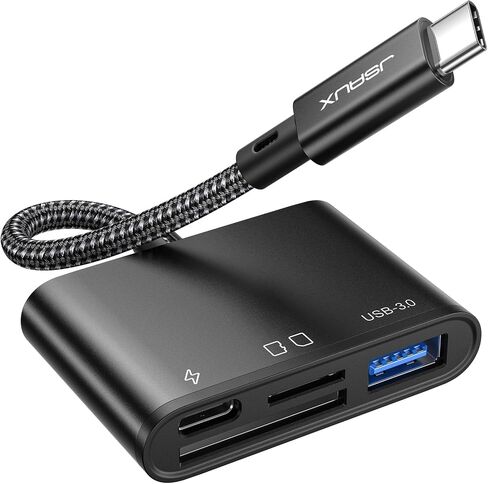 SD Card Reader with USB 3.0 Port & Charging Port | JSAUX 4-in-1 USB C to Micro SD Memory Card Reader | Support SD, Micro SD, SDXC, SDHC, MMC Compatible with iPad Pro, MacBook Pro/Air, Galaxy S8 to S23 in Kuwait