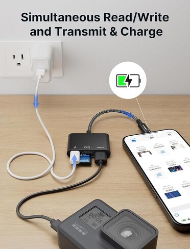 SD Card Reader with USB 3.0 Port & Charging Port | JSAUX 4-in-1 USB C to Micro SD Memory Card Reader | Support SD, Micro SD, SDXC, SDHC, MMC Compatible with iPad Pro, MacBook Pro/Air, Galaxy S8 to S23 in Kuwait