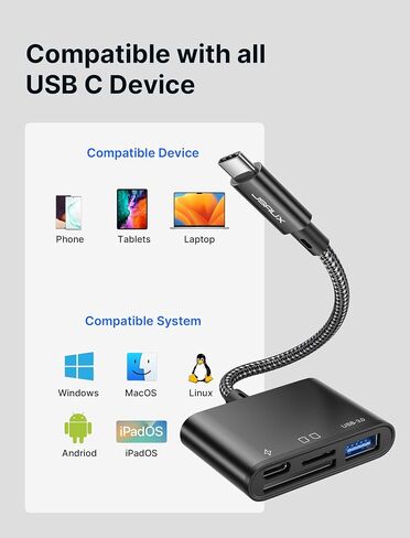 SD Card Reader with USB 3.0 Port & Charging Port | JSAUX 4-in-1 USB C to Micro SD Memory Card Reader | Support SD, Micro SD, SDXC, SDHC, MMC Compatible with iPad Pro, MacBook Pro/Air, Galaxy S8 to S23 in Kuwait