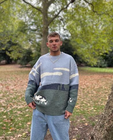 Aelfric Eden Mens Fashion Ducks Cartoon Sweaters Unisex Oversized Jumper Long Sleeve Casual Sweater Retro Couple Top in Saudi Arabia