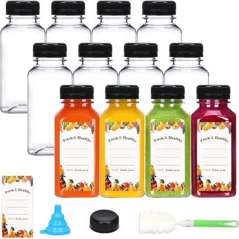 Moretoes 12pcs 12oz Plastic Juice Bottles with Caps, Clear Empty Reusable Water Bottles, Disposable Beverage Containers Bulk for Juicing Smoothies Turmeric Juice Milk and Other Beverages in Saudi Arabia