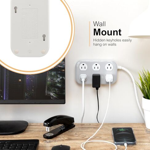 GE Surge Protector, 7 Outlet, 2 USB-A, 2.4A, 1470J, Braided Cord, Power Strip 4ft, White/Gray, 81780 in Saudi Arabia
