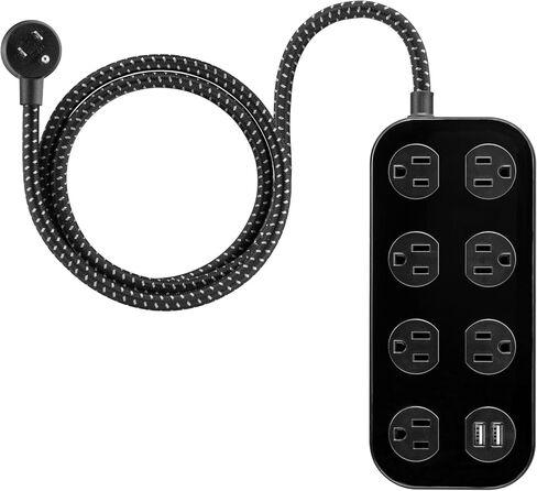 GE Surge Protector, 7 Outlet, 2 USB-A, 2.4A, 1470J, Braided Cord, Power Strip 4ft, White/Gray, 81780 in Saudi Arabia