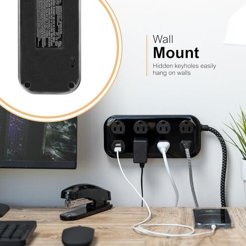 GE Surge Protector, 7 Outlet, 2 USB-A, 2.4A, 1470J, Braided Cord, Power Strip 4ft, White/Gray, 81780 in Saudi Arabia