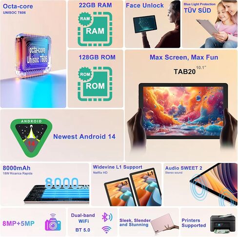 أحدث جهاز لوحي Android 14 لعام 2024، توسيع 22 جيجا+128 جيجا/1 تيرابايت، أجهزة لوحية مقاس 10 بوصات مع بطارية 8000 مللي أمبير في الساعة، ثماني النواة، نظام تحديد المواقع العالمي (GPS)، شاشة مقسمة، فتح القفل بالوجه، جهاز لوحي 2 في 1 مع لوحة مفاتيح وماوس وحاف in Saudi Arabia