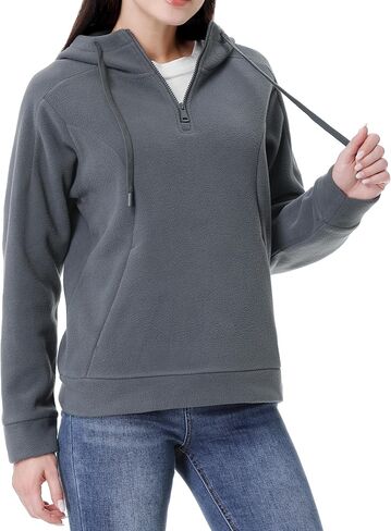 GIMECEN المرأة القطبية الصوف هوديس ربع البريدي البلوز طويلة الأكمام البلوزات عارضة السترة سترة مع جيب in Kuwait