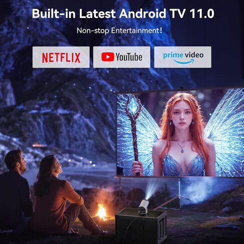 Mini Projector Built in Android TV 11.0 Portable Smart Projector with Wifi and Bluetooth 180°Rotatable 1080P Support Short Throw Outdoor Auto Keystone 40''-130'' Screen Home Theater Projector in Saudi Arabia
