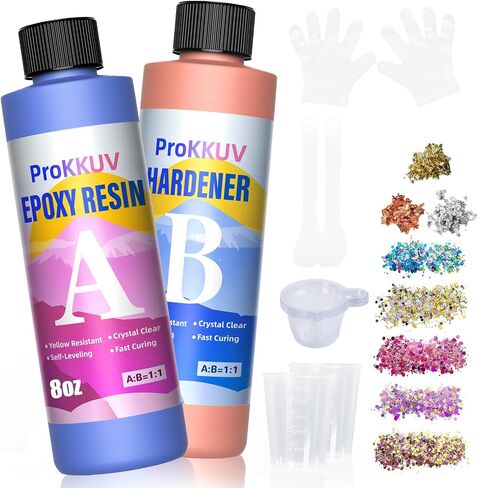 Epoxy Resin Kit, 64OZ Kit Crystal Clear Resin Epoxy, Bubble Free, No Yellowing, UV Resistant, Food Safe with Foil Flakes, Sequin, Easy Mix 1:1 for DIY Crafts Resin Jewelry Making(32OZ x 2) in Saudi Arabia