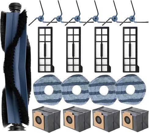 19 PCS Vacuum Accessories for ECOVACS DEEBOT T30S/ T30S Combo/ T30S Pro/ N30 Omni/ N30 PRO Omni Cleaner Robot, 1 Main Brush, 6 Side Brushes, 4 Mop Cloth Pads, 4 Hepa Filters, 4 Dust Bags in Saudi Arabia