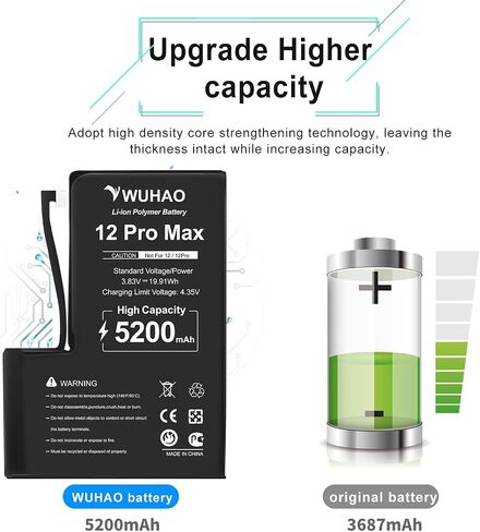 WUHAO Replacement for iPhone 14 Battery,3600mAh Upgraded Capacity for 14 A2882 A2649 A2881 A2884 A2883 Battery with Camera Lens Protector + Screws + Professional Repair Tool Kit in Saudi Arabia