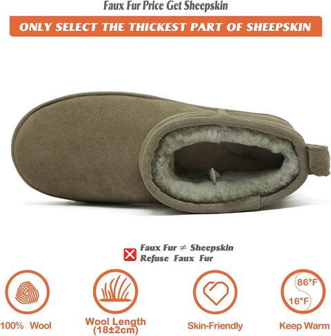 Mel&Syd 100% Sheepskin Mini Boots with Arch Support Options: Warm to -22°F | 18mm Breathable Merino Wool Warmth - 5mm+5mm Dual Cushioning - Waterproof-Treated Suede for Commuting & Daily Winter Wear in Saudi Arabia