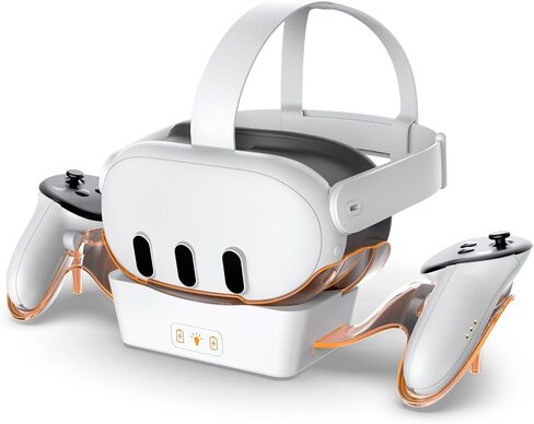 قاعدة شحن متوافقة مع Meta Quest 3، محطة شحن VR متوافقة مع سماعات الرأس وأجهزة التحكم Oculus Quest 3 مع مؤشر LED، وملحقات حامل الشاحن مع بطاريتين قابلتين للشحن in Kuwait