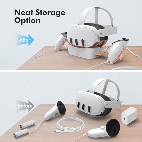 قاعدة شحن متوافقة مع Meta Quest 3، محطة شحن VR متوافقة مع سماعات الرأس وأجهزة التحكم Oculus Quest 3 مع مؤشر LED، وملحقات حامل الشاحن مع بطاريتين قابلتين للشحن in Kuwait