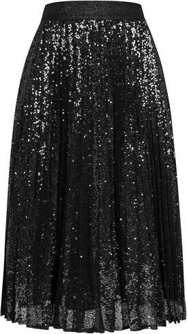 GRACE KARIN Women's Shiny Skirt for Party Pleated Swing Squin Skirts Champagne L in Saudi Arabia