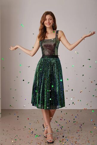 GRACE KARIN Women's Shiny Skirt for Party Pleated Swing Squin Skirts Champagne L in Saudi Arabia