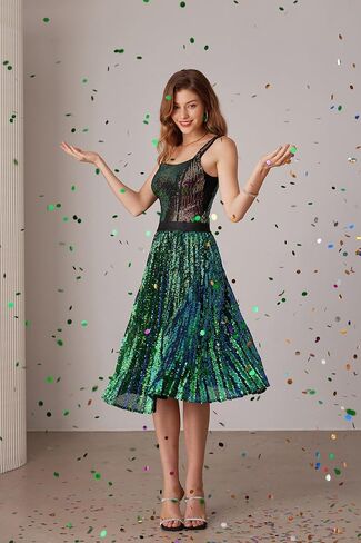 GRACE KARIN Women's Shiny Skirt for Party Pleated Swing Squin Skirts Champagne L in Saudi Arabia