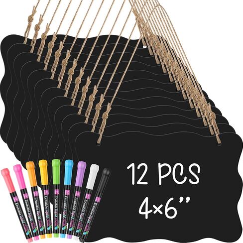 12 Pcs 4 x 6 Acrylic Chalkboard Hanging Sign with Chalk Markers Chalk Board Signs with Hanging String for Wedding Kitchen Home Party Decoration (Arrow) in Saudi Arabia