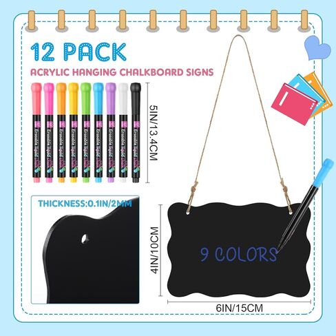 12 Pcs 4 x 6 Acrylic Chalkboard Hanging Sign with Chalk Markers Chalk Board Signs with Hanging String for Wedding Kitchen Home Party Decoration (Arrow) in Saudi Arabia