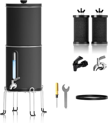 1G Gravity-fed Water Filter System - NSF/ANSI 42&372 Certified 18/8 Stainless Steel Countertop Water Filtration System - Water Level Window, Reduce 99% of Chlorine, for Camping, RVs in Saudi Arabia