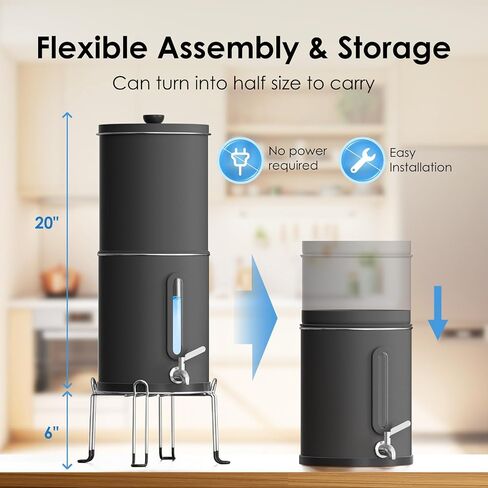 1G Gravity-fed Water Filter System - NSF/ANSI 42&372 Certified 18/8 Stainless Steel Countertop Water Filtration System - Water Level Window, Reduce 99% of Chlorine, for Camping, RVs in Saudi Arabia