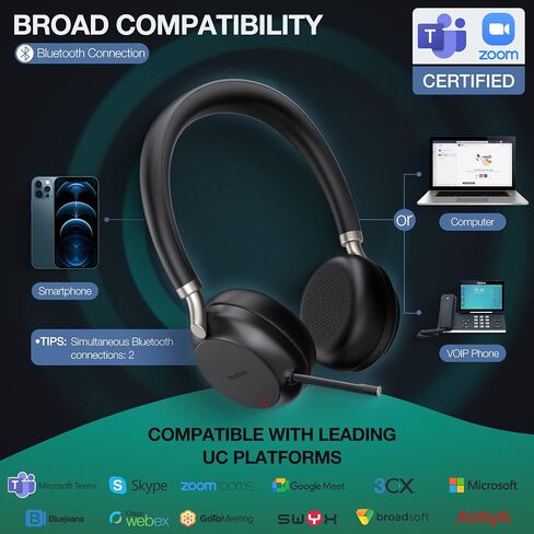 Yealink BH72 with Charging Stand UC Light Gray USB-A bluetooth headset with microphone for pc and mobile in Saudi Arabia