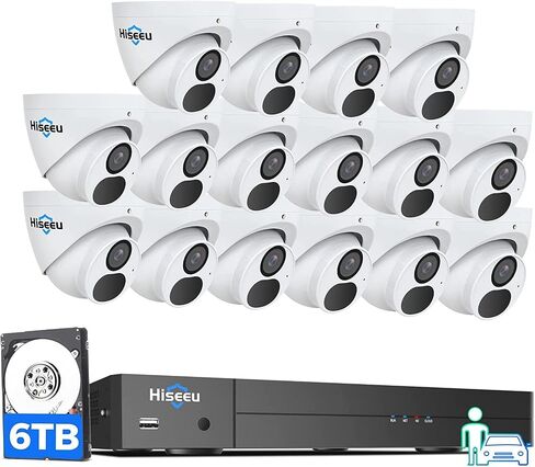 نظام كاميرا Hiseeu 4K PoE، 6 قطع H.265+ 8MP IP/PoE كاميرات أمان سلكية، 8 منافذ 4K NVR حتى 16CH، زاوية واسعة 121 درجة، اكتشاف ذكي، وظيفة AI WDR، رؤية ليلية 100 قدم، محرك أقراص ثابتة 3 تيرابايت لتسجيل 24/7 in Saudi Arabia