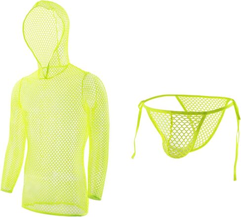 Mens Fishnet Hoodie Mesh Shirt See Through Undershirt Sexy Net Top Long Sleeve Muscle Shirts in Saudi Arabia