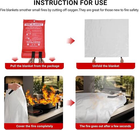 Heavy-Duty Emergency Fire Blanket for Home and Kitchen- 1 Pack - 40" x 40" Fire Extinguishing Blanket, Class K Fire Blanket for Kitchen,Fiberglass Fire Blanket for Home in Saudi Arabia