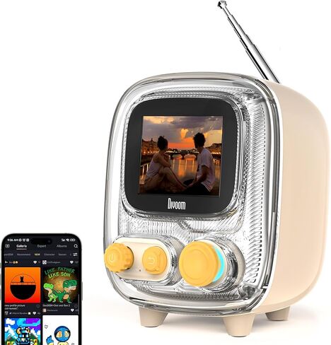 Divoom Tiivoo-2 Retro Bluetooth Speaker with FM Radio,Pixel Art Portable Mini Cute Wireless Small Speaker,Vintage Decor Suitble for Party Office Desk Home Bedroom Kitchen,Pink in Kuwait