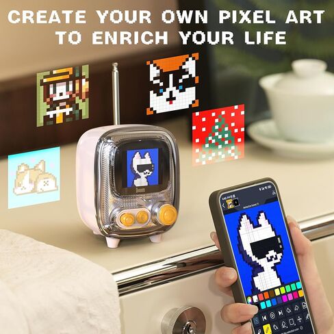 Divoom Tiivoo-2 Retro Bluetooth Speaker with FM Radio,Pixel Art Portable Mini Cute Wireless Small Speaker,Vintage Decor Suitble for Party Office Desk Home Bedroom Kitchen,Pink in Kuwait