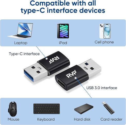 محول USB C أنثى إلى USB ذكر (5 جيجابت في الثانية، 5 حزم)، محول USB C إلى USB OTG - رمادي in Kuwait