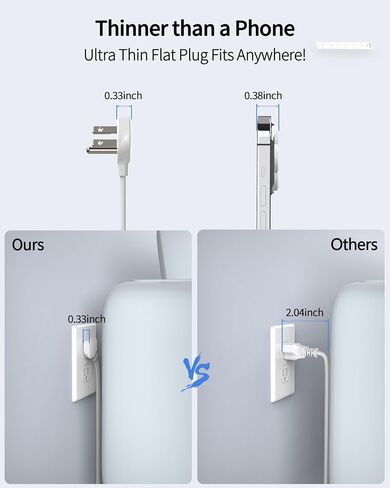 DEPOW 2 Pack Surge Protector Power Strip, 1700 Joules, 1875W/15A with Ultra Thin 10 Ft and 6 Ft Extension Cord, 5 Widely Spaced Outlets with 4 USB Ports (2USB-C), Flat Plug for Home Office, Black in Kuwait