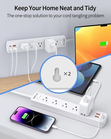 DEPOW 2 Pack Surge Protector Power Strip, 1700 Joules, 1875W/15A with Ultra Thin 10 Ft and 6 Ft Extension Cord, 5 Widely Spaced Outlets with 4 USB Ports (2USB-C), Flat Plug for Home Office, Black in Kuwait