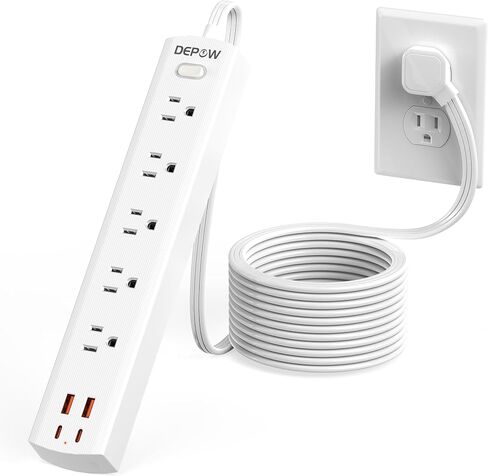 DEPOW 2 Pack Surge Protector Power Strip, 1700 Joules, 1875W/15A with Ultra Thin 10 Ft and 6 Ft Extension Cord, 5 Widely Spaced Outlets with 4 USB Ports (2USB-C), Flat Plug for Home Office, Black in Kuwait
