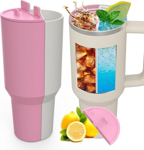 2 in 1 Drink Separator Compatible with Stanley 40 oz cup, Tumbler Accessories for Stanley 40 oz, Silicone Cup Divider for Stanley, Reusable Insert Divider with Lid for Coffee, Juice, Cocktail, Whiskey in Saudi Arabia