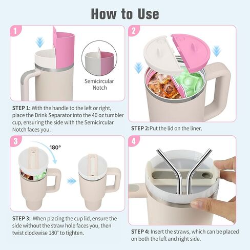 2 in 1 Drink Separator Compatible with Stanley 40 oz cup, Tumbler Accessories for Stanley 40 oz, Silicone Cup Divider for Stanley, Reusable Insert Divider with Lid for Coffee, Juice, Cocktail, Whiskey in Saudi Arabia