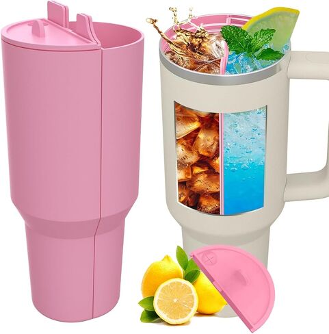 2 in 1 Drink Separator Compatible with Stanley 40 oz cup, Tumbler Accessories for Stanley 40 oz, Silicone Cup Divider for Stanley, Reusable Insert Divider with Lid for Coffee, Juice, Cocktail, Whiskey in Saudi Arabia