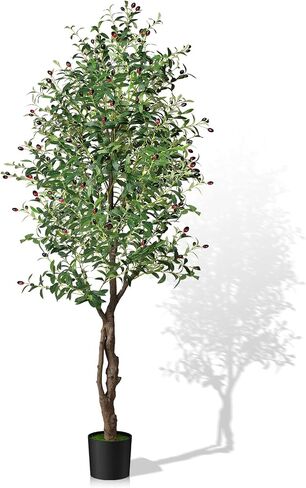 Artificial Olive Tree, 6ft Tall Faux Silk Plant Artificial Tree in Indoor Potted Oliver Branch Leaves and Fruits for Home Room Office Decor and Housewarming Gift (72in) in Saudi Arabia