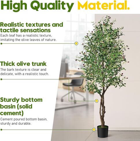Artificial Olive Tree, 6ft Tall Faux Silk Plant Artificial Tree in Indoor Potted Oliver Branch Leaves and Fruits for Home Room Office Decor and Housewarming Gift (72in) in Saudi Arabia