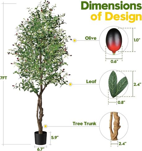 Artificial Olive Tree, 6ft Tall Faux Silk Plant Artificial Tree in Indoor Potted Oliver Branch Leaves and Fruits for Home Room Office Decor and Housewarming Gift (72in) in Saudi Arabia