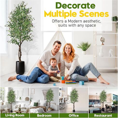 Artificial Olive Tree, 6ft Tall Faux Silk Plant Artificial Tree in Indoor Potted Oliver Branch Leaves and Fruits for Home Room Office Decor and Housewarming Gift (72in) in Saudi Arabia