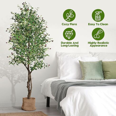 Artificial Olive Tree, 6ft Tall Faux Silk Plant Artificial Tree in Indoor Potted Oliver Branch Leaves and Fruits for Home Room Office Decor and Housewarming Gift (72in) in Saudi Arabia