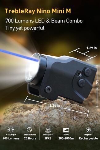Nino Mini M 700 Lumens مصباح سلاح مدمج مثبت على السكك الحديدية مع مجموعة شعاع أخضر ومصباح يدوي، مغناطيسي USB قابل لإعادة الشحن، مصباح يدوي تكتيكي لسكك 1913 أو GL، بطارية مدمجة in Saudi Arabia