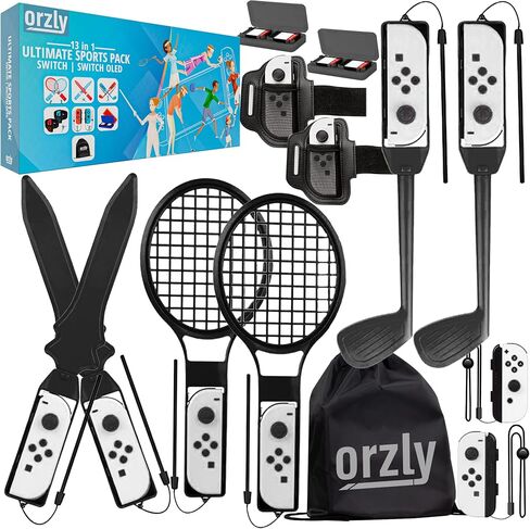 حزمة ملحقات Orzly Switch Sports Games 2022 لجهاز Nintendo Switch & Switch OLED مع مضارب التنس ونوادي الجولف وسيوف تشامبارا وأشرطة أرجل كرة القدم ومقابض Joycon - مع حقيبة حمل in Kuwait