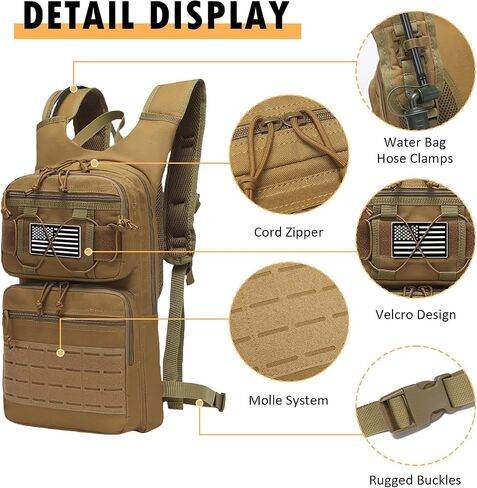 Tactical Hydration Packs Backpack, Lightweight Water Bag Hydration Pack Hiking Backpack with for Men Women, Heavy Duty Molle Water Backpack for Cycling, Running, Hunting, Fishing - Black in Saudi Arabia