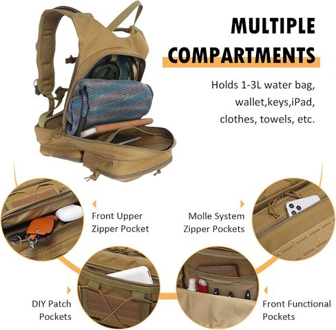 Tactical Hydration Packs Backpack, Lightweight Water Bag Hydration Pack Hiking Backpack with for Men Women, Heavy Duty Molle Water Backpack for Cycling, Running, Hunting, Fishing - Black in Saudi Arabia