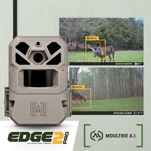 Moultrie Edge 2 Pro Cellular Trail Camera - Auto Connect Nationwide 4G LTE - On Demand 40MP Photo - 1440P Video with HD Audio - Ai False Trigger Elimination - 100 Ft Detection Range - No-Glow Flash in Kuwait